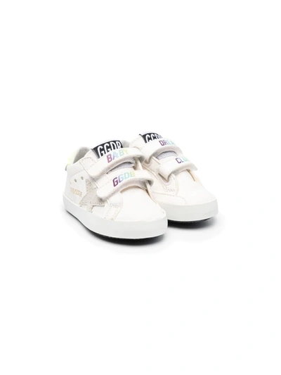 Golden Goose Newborn White Super-star Sneakers With Multicolor Baby Ggdb Print In Bianco E Giallo
