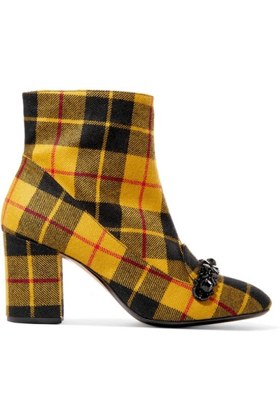 N°21 Embellished Plaid Canvas Ankle Boots