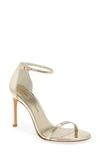 Stuart Weitzman Nudistsong Ankle Strap High Heel Sandals In Pale Gold Glass