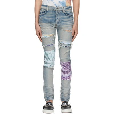 Amiri Bandana-underlay Distressed Slim-fit Jeans In Mixed