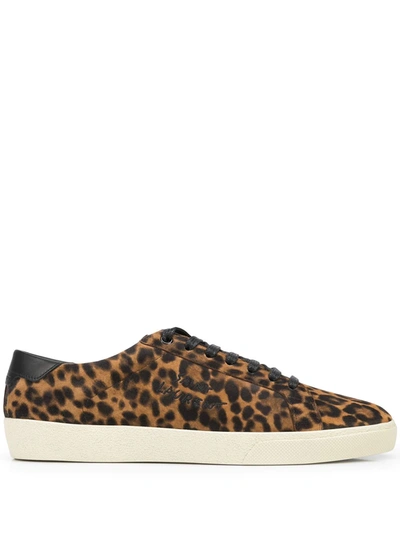 Saint Laurent Sl06 Court Classic Leopard Sneakers In Brown