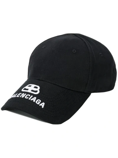 Balenciaga Embroidered Logo Baseball Cap In Black