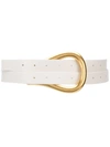 Bottega Veneta Double Strap Leather Belt With Horseshoe Buckle In White/plaster-gold