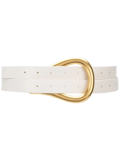 Bottega Veneta Double Strap Leather Belt With Horseshoe Buckle In White/plaster-gold