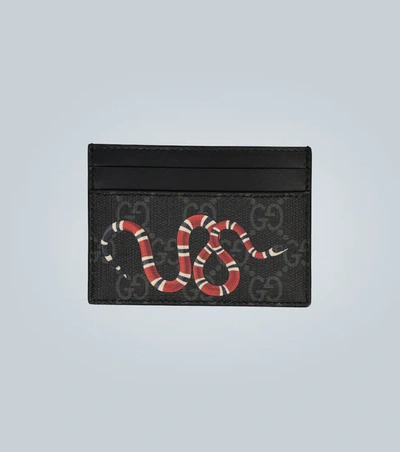 Gucci Snake Gg Supreme Coated Canvas Card Hold In Black
