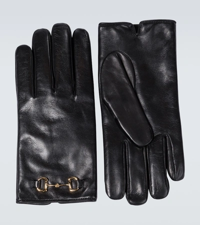 Gucci Horsebit Leather Gloves In Black