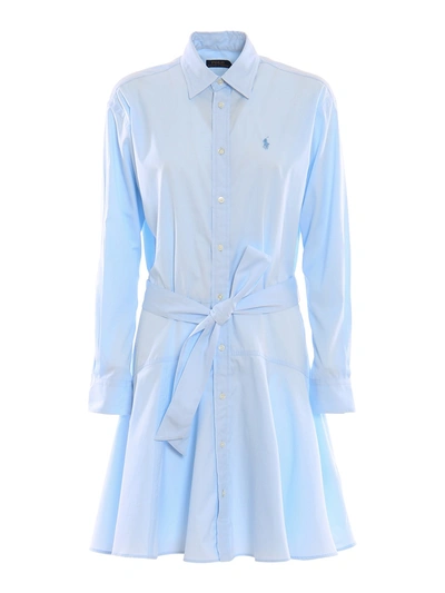 Polo Ralph Lauren Poplin Mini Shirt Dress In Light Blue