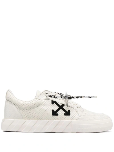 Off-white Low Vulcanized Python-effect Leather Sneakers In White