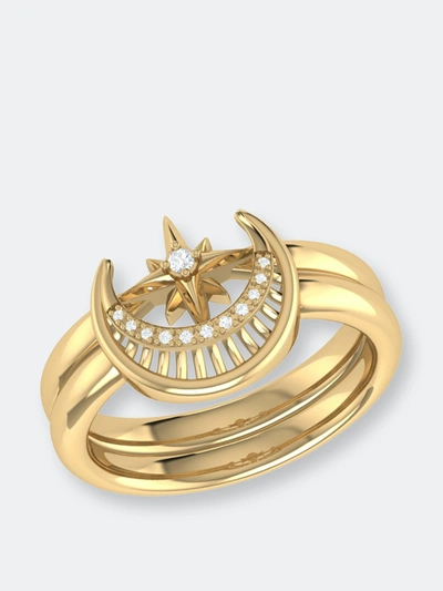Luvmyjewelry Nighttime Moon Star Lovers Detachable Diamond Ring In 14k Yellow Gold Vermeil On Sterli