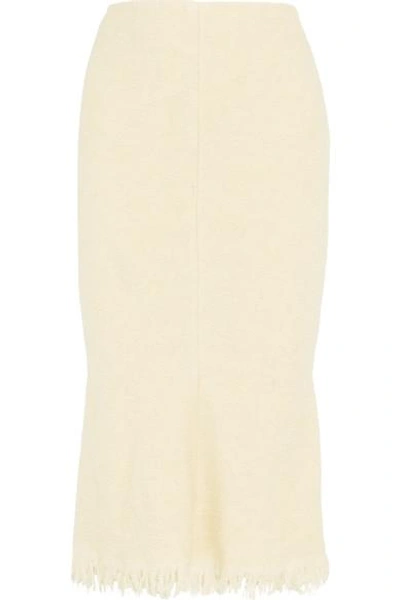 Victoria Beckham Fluted Wool-blend Bouclé Midi Skirt In White