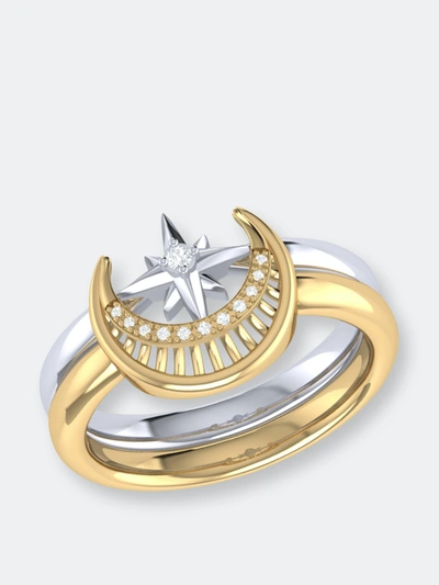 Luvmyjewelry Nighttime Moon Star Lovers Two-tone Detachable Diamond Ring In 14k Yellow Gold Vermeil  In Grey