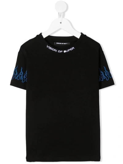 Vision Of Super Kids' Logo-neckline Print T-shirt In Black