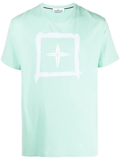 Stone Island Compass Logo Printed T-shirt In Green