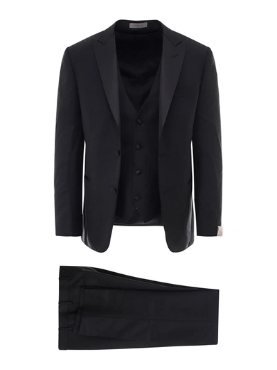 Corneliani Wool Tuxedo With Waistcoat In Black