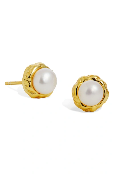 Savvy Cie 18k Gold Vermeil Sterling Silver 5.5mm Cultured Freshwater Pearl Stud Earrings In Yellow