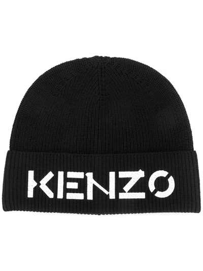 Kenzo Mens Black Logo-embroidered Wool Beanie
