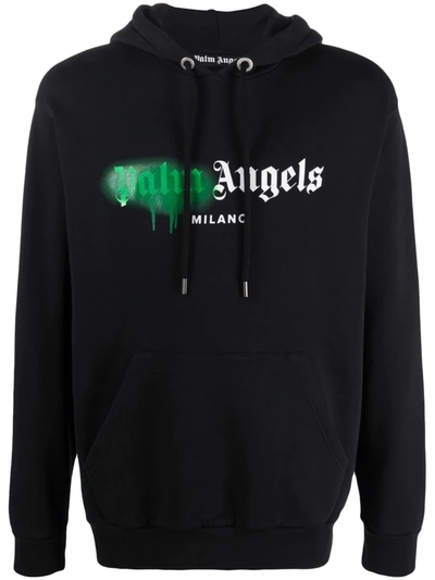 Palm Angels Milano Sprayed Cotton Jersey Hoodie In Black