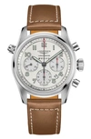 Longines Spirit 42mm Stainless Steel & Leather-strap Chronograph Watch In Silver