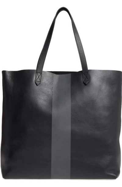 Madewell Paint Stripe Transport Leather Tote - Black In True Black Stripe