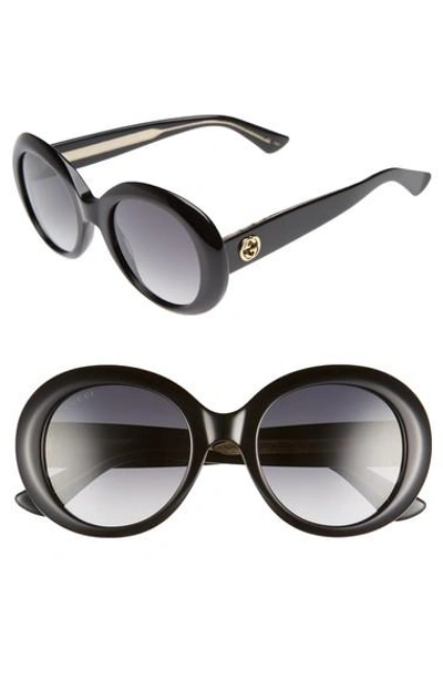 Gucci 51mm Gradient Lens Round Sunglasses In Black/ Grey Polar