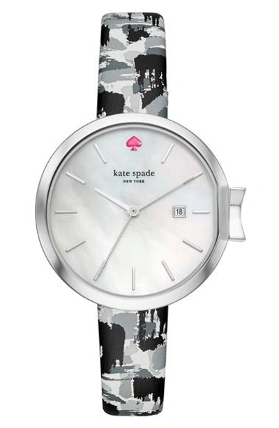 Kate Spade Women's  New York Park Row Leather Strap Watch, 34mm In Black/ Mother Of Pearl/ Silver