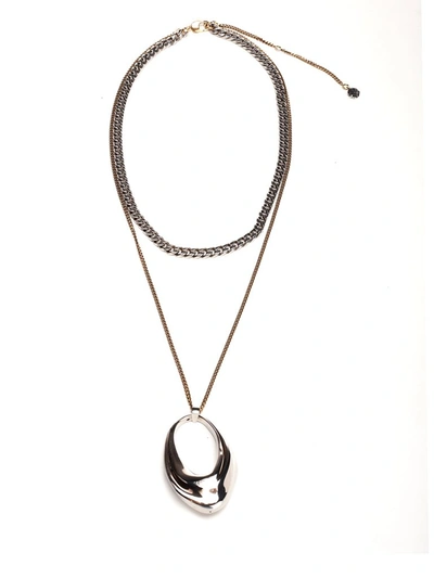 Alexander Mcqueen Sculpted Pendant Double Chain Necklace In Silver