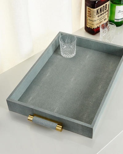 Aerin Mist Classic Faux-shagreen Serving Tray In Blue