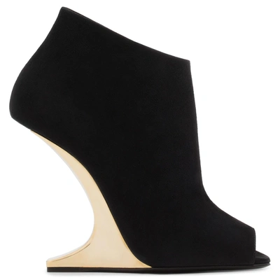 Giuseppe Zanotti - Black Suede Boot With 'sculpted' Heel Picard Gold