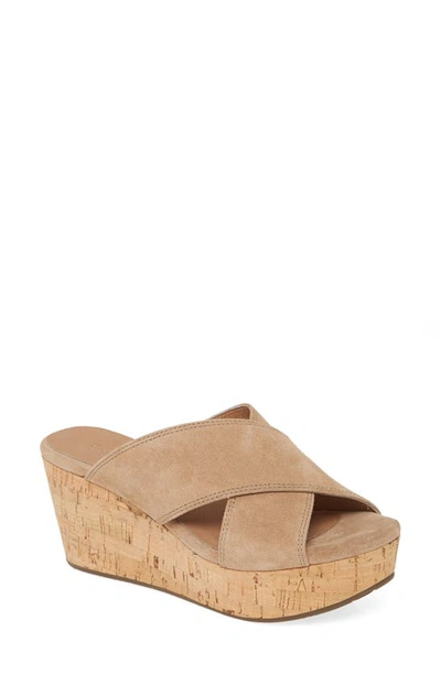 Chocolat Blu Wendy Wedge Slide Sandal In Tan Suede