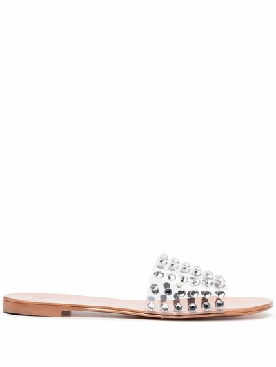 Giuseppe Zanotti Crystal Leather Slides In Silver Color