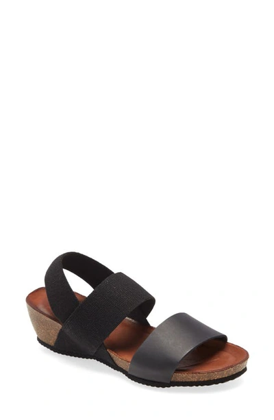 Chocolat Blu Double Strap Wedge Sandal In Black Leather
