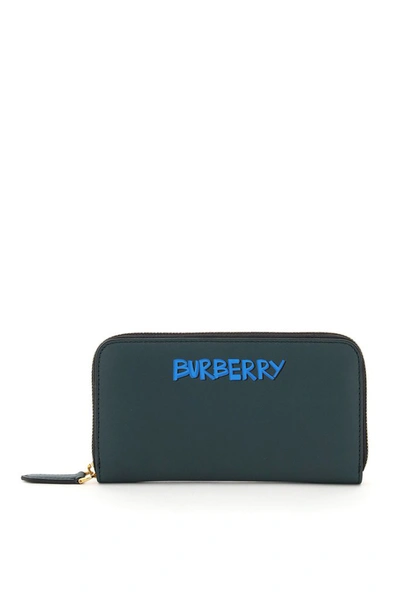 Burberry Zip-around Wallet With Logo Print In Green