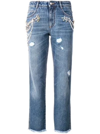 Ermanno Scervino Boyfriend Embellished Cotton Denim Jeans In Blue