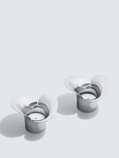 Georg Jensen Bloom Botanica Polished Stainless-steel Tealight Holders Pack Of Two In Stainless Steel