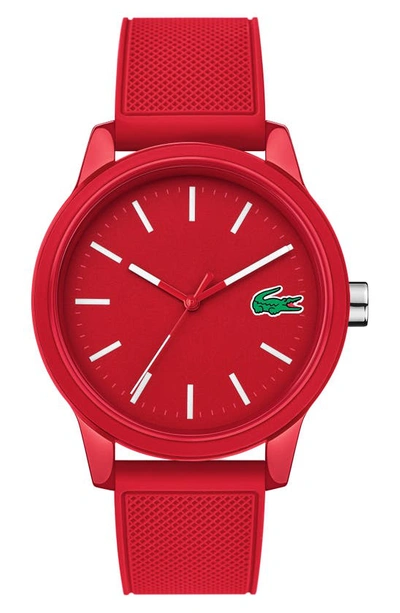 Lacoste Men's 12.12 Red Silicone Strap Watch 42mm Women's Shoes In Red