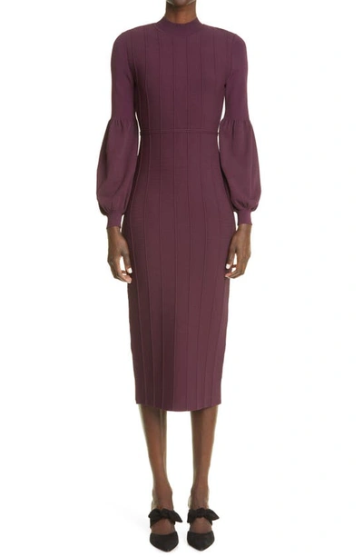 Lela Rose Ottoman Knit Full Sleeve Sheath Dress In Aubergine