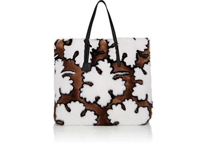 Fendi Mink Fur Shopping Tote Bag In White/moro/blk