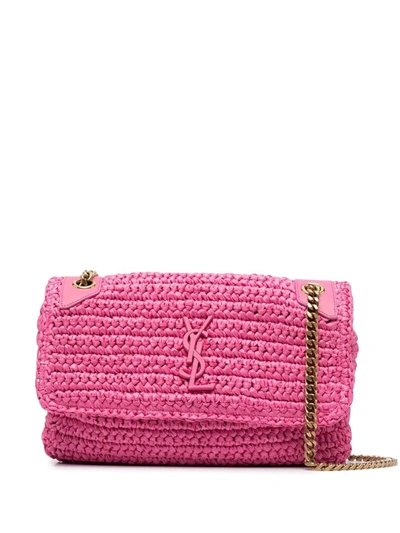 Saint Laurent Niki Ysl Monogram Medium Crocheted Shoulder Bag In Pink