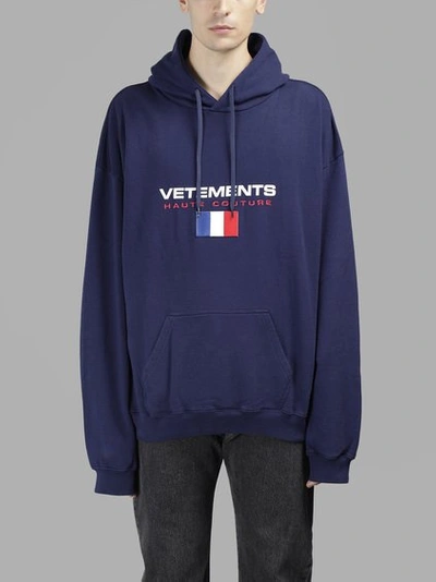 Vetements Embroidered Appliquéd Printed Loopback Cotton-blend Jersey Hoodie  In Navy | ModeSens