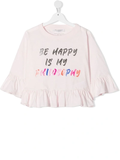 Philosophy Di Lorenzo Serafini Kids' Ruffled Long Sleeve T-shirt In Pink