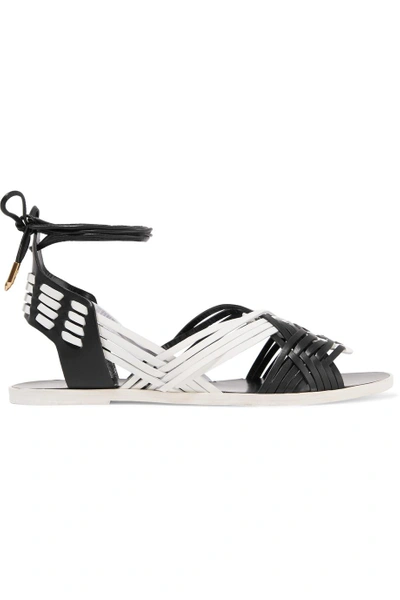 Balmain Lace-up Woven Leather Sandals