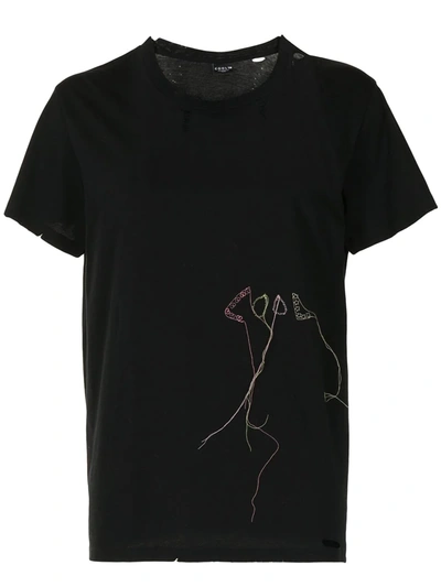 Cool Tm Vintage Distressed & Embroidered T-shirt In Black