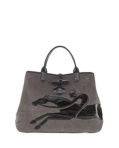 Longchamp Roseau Double-jeu Large Tote Bag In Black