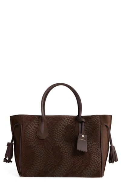 Longchamp Penelope Medium Python-embossed Suede Tote In