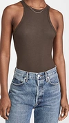 Agolde Rianne High Neck Racerback Thong Bodysuit In Black