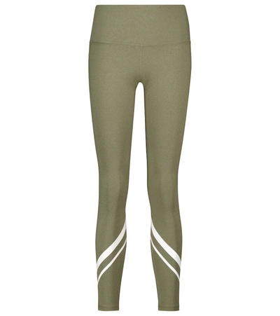Tory Sport High-rise Compression Mélange Side-pocket Chevron Leggings In Green