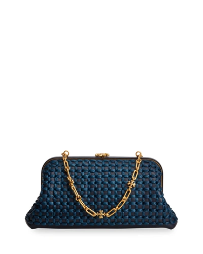 Tory Burch Cleo Raffia Punch Clutch Bag In Midnight | ModeSens