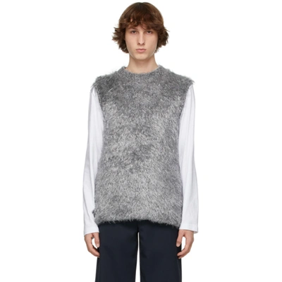 Comme Des Garçons Homme Deux Silver Shag Knit Sleeveless Sweater In 1 Silver