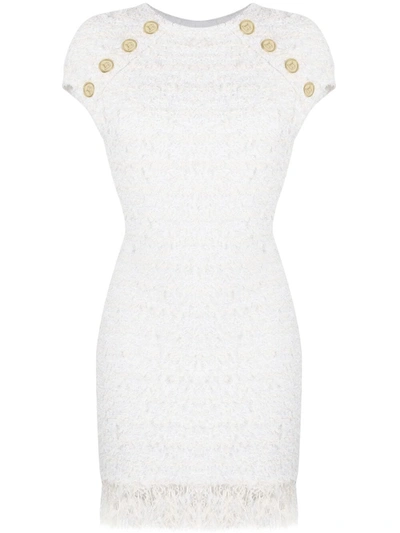 Balmain Textured-finish Button-detail Dress In White