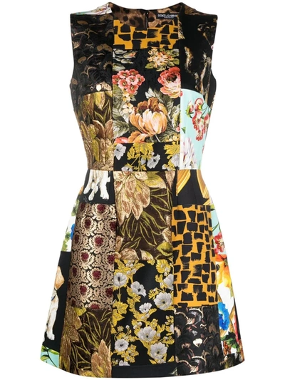 Dolce & Gabbana Brocade & Jacquard Patchwork A-line Minidress In Multicoloured